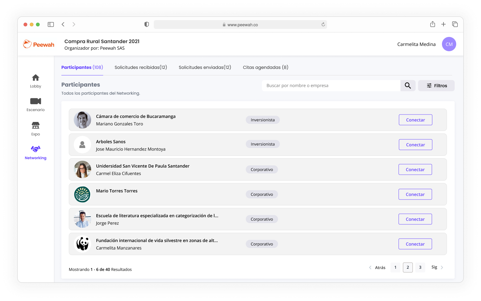 Plataforma para ruedas de negocios en Peewah